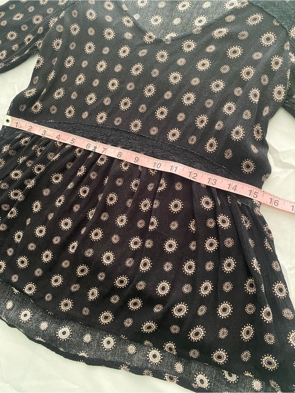 Peplum V-Neck Floral Dot Blouse - Black/Cream - Picture 6 of 11